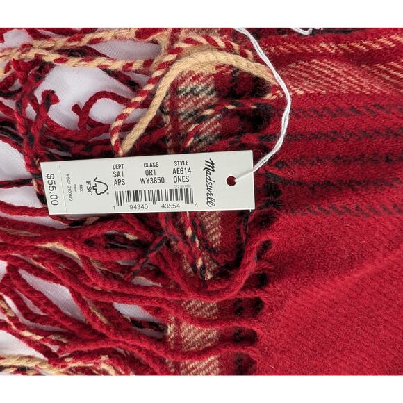 Madewell Red Tartan Plaid Cape Scarf Shawl Ruana - Picture 3 of 12